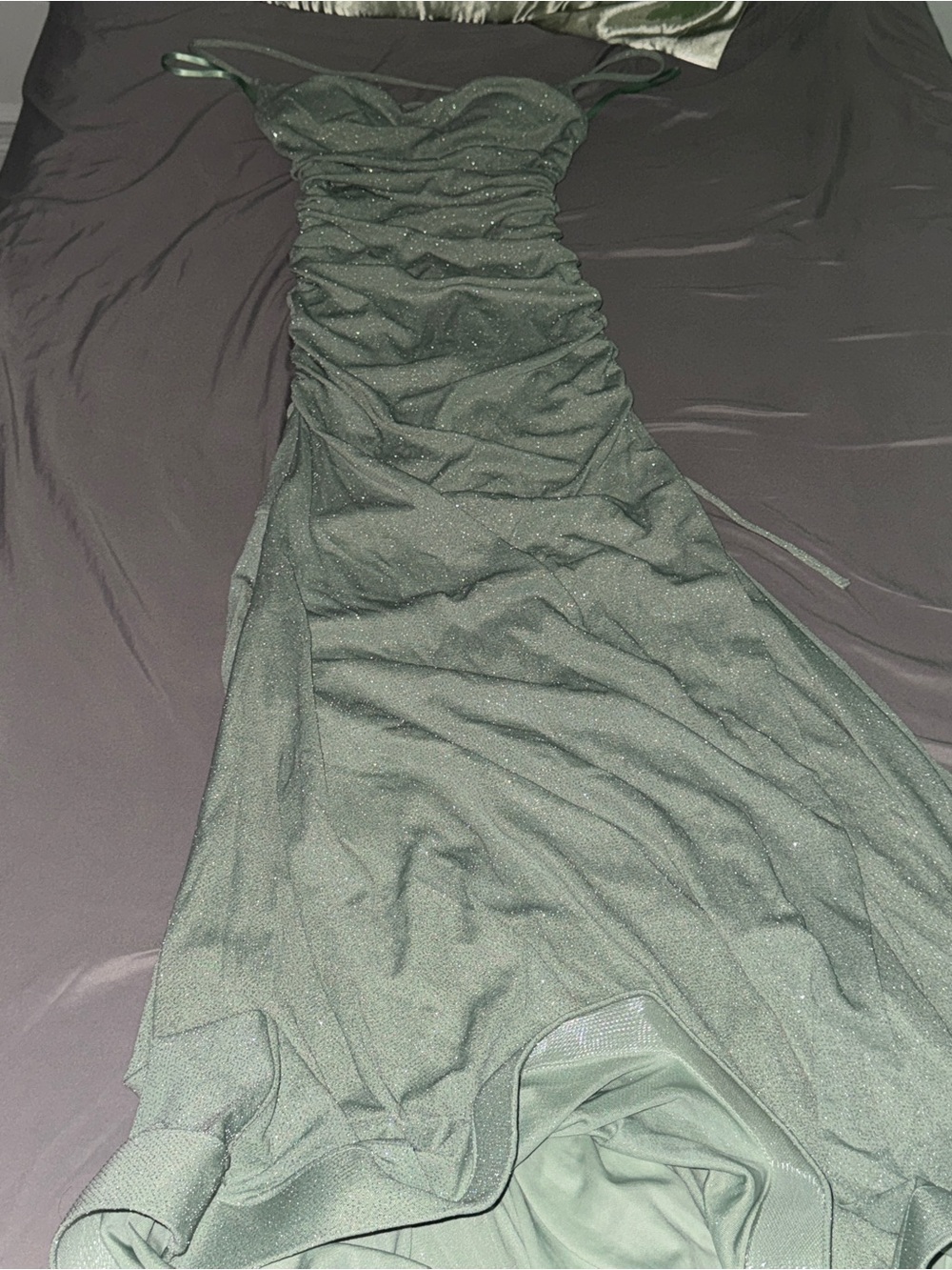Windsor Forest Green Strapless Ruched Sparkle Gown